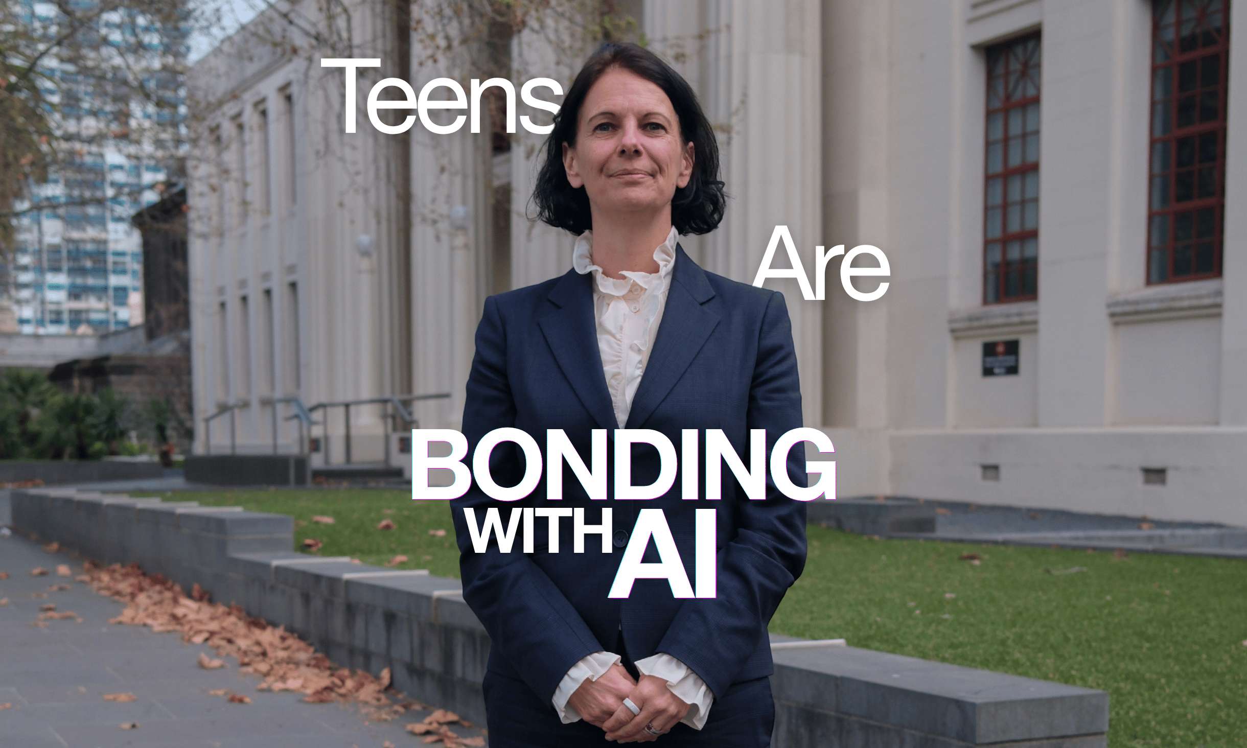 RMIT's published image of Professor Diana Bowman discussing teenagers bonding with AI.
