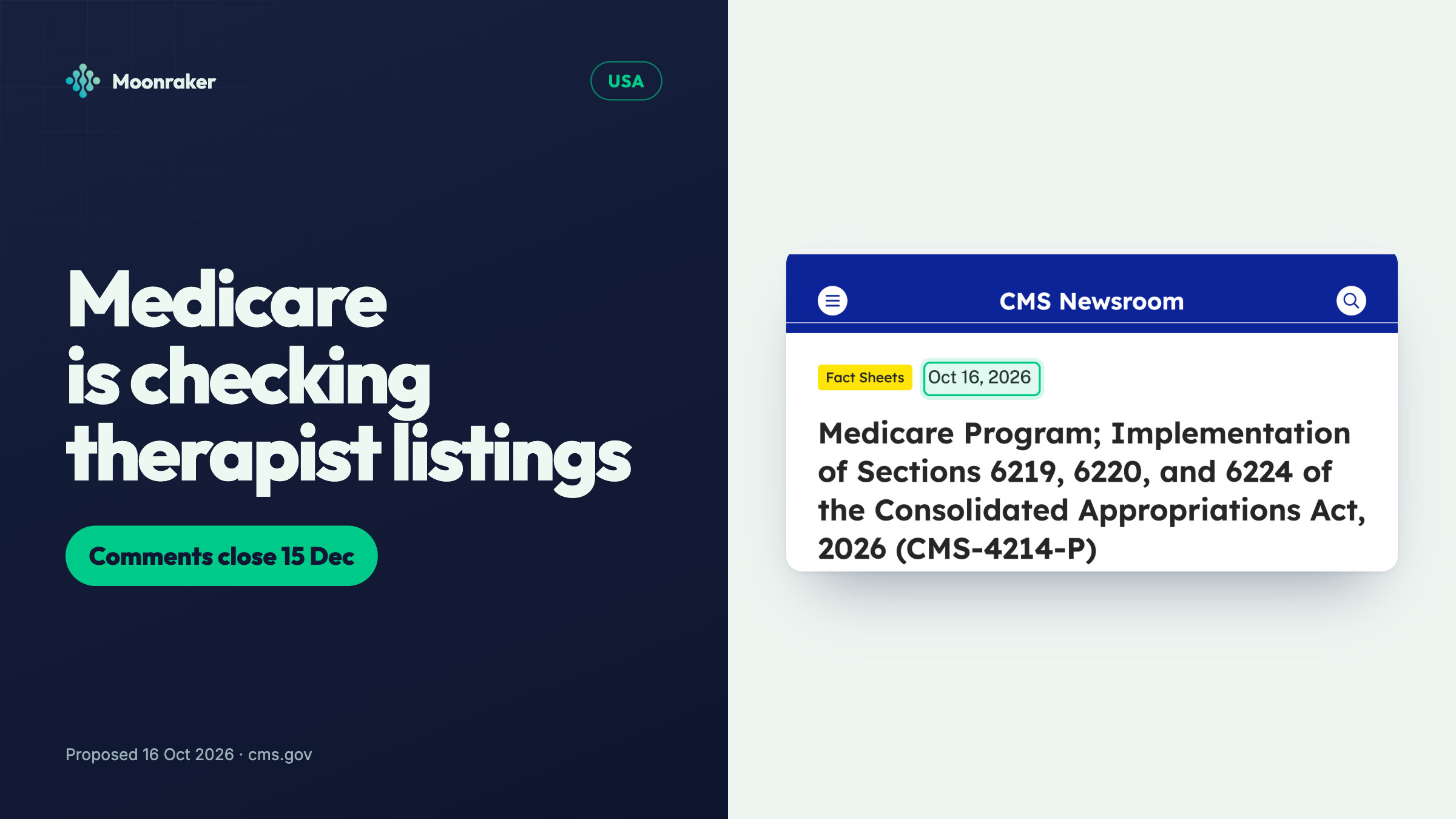 CMS fact sheet for proposed rule CMS-4214-P, published 16 October 2026, with Medicare directory accuracy key points.