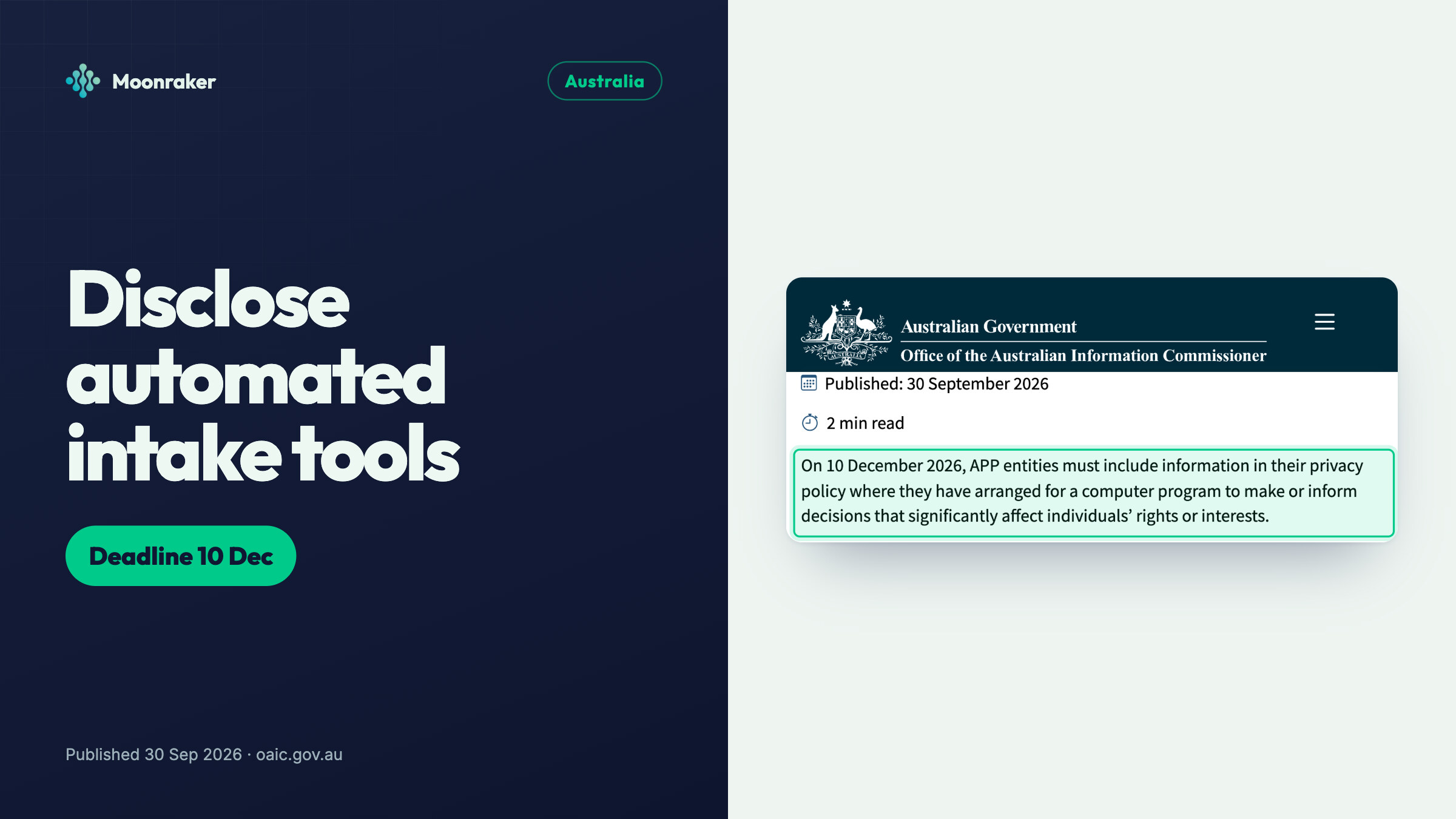 OAIC media release published 30 September 2026 on new transparency rules for AI and automated decision making.